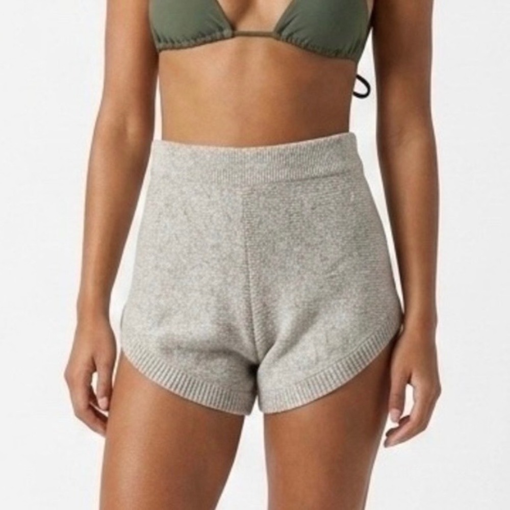Free People Beach Oatmeal Beige Cotton Knit Dolphin Hem Shorts Size XS